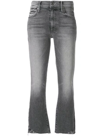 Shop Mother Cropped Raw Hem Jeans In Grey