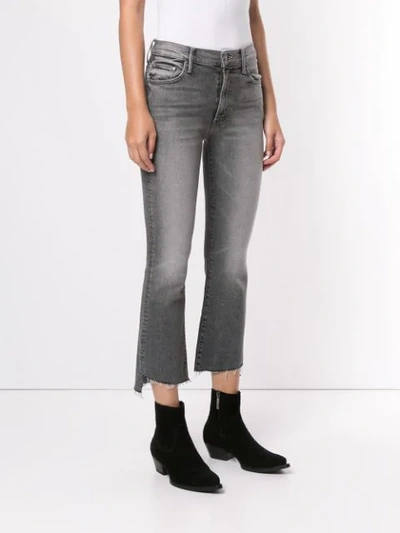 Shop Mother Cropped Raw Hem Jeans In Grey