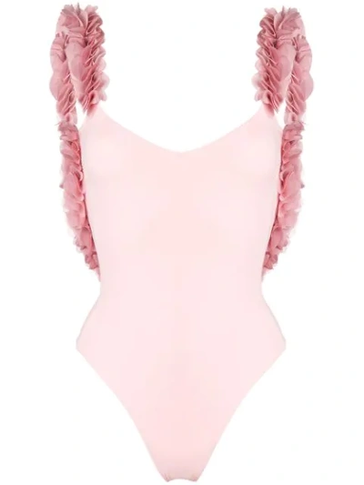 Shop La Reveche Amira Frill Strap Swimsuit In Pink