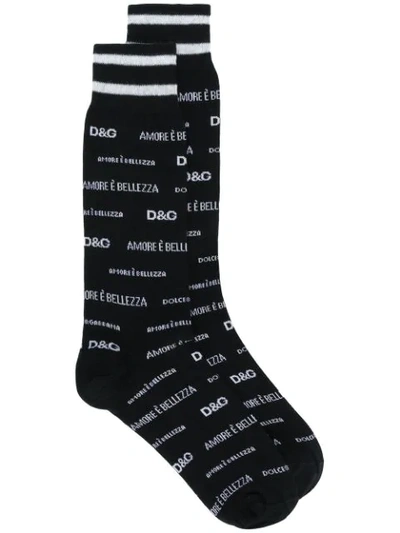 Shop Dolce & Gabbana Slogan Socks In Black