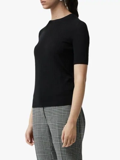 Shop Burberry Short-sleeve Rib Knit Cashmere Sweater In Black
