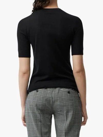 Shop Burberry Short-sleeve Rib Knit Cashmere Sweater In Black