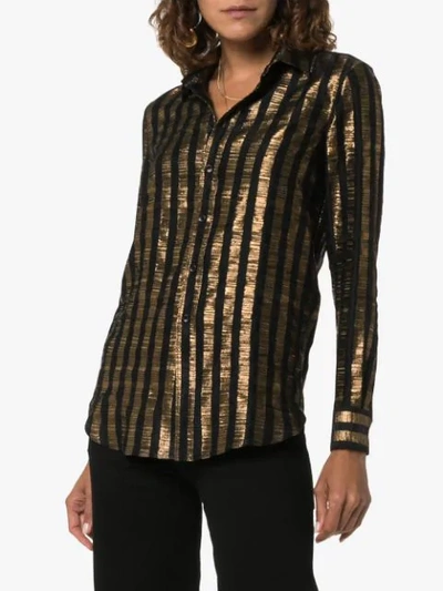 SAINT LAURENT METALLIC STRIPE BUTTONED SHIRT - 黑色