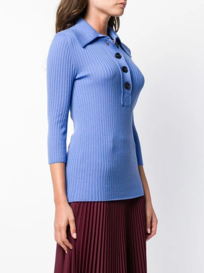 Shop Erika Cavallini Ribbed Polo Knit - Blue