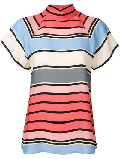 Shop Emporio Armani Striped Short Sleeve Blouse In Pink
