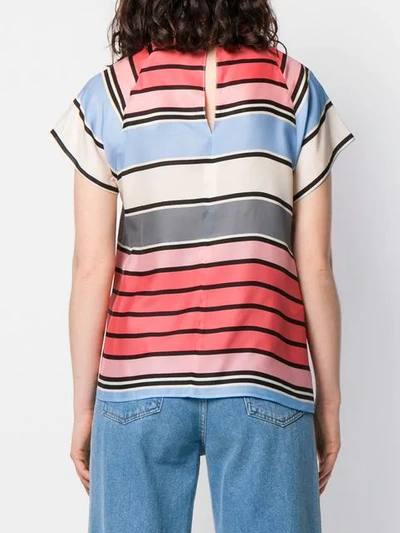 Shop Emporio Armani Striped Short Sleeve Blouse In Pink