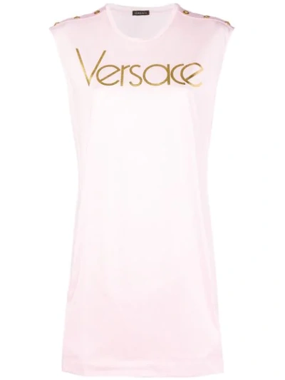 Shop Versace Printed Logo Tank Top In Pink