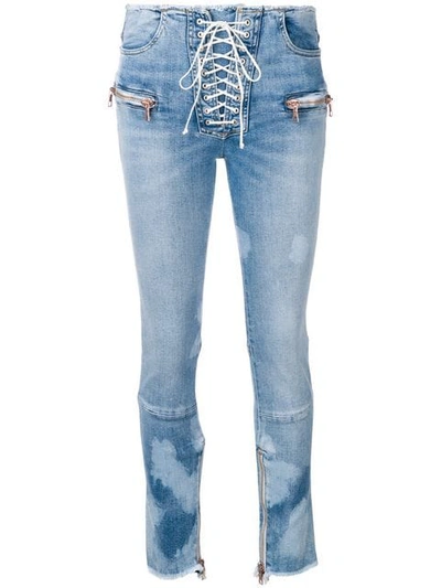 Shop Ben Taverniti Unravel Project Lace Up Skinny Jeans In Blue