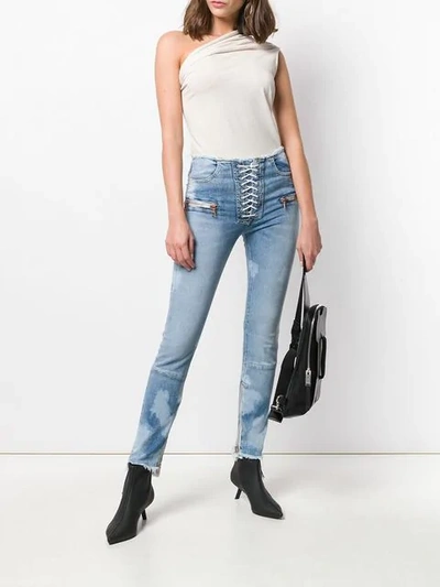 Shop Ben Taverniti Unravel Project Lace Up Skinny Jeans In Blue