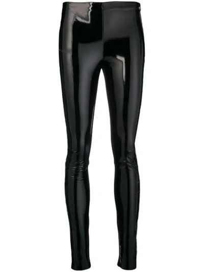 Shop Karl Lagerfeld Faux Patent Slim-fit Leggings In Black