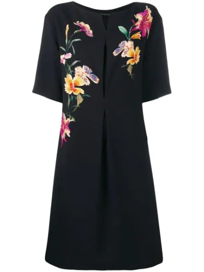 Shop Etro Embroidered Flower Dress In Black