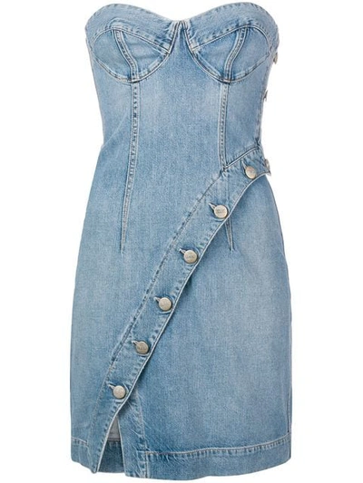 Shop Jean Atelier Strapless Fitted Denim Dress In Blue