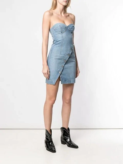 Shop Jean Atelier Strapless Fitted Denim Dress In Blue