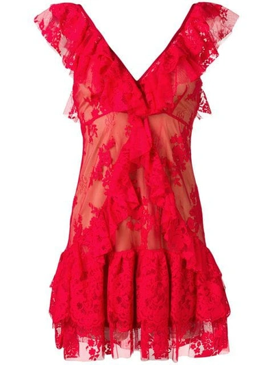 Shop Aniye By Ruffle Trim Floral Lace Dress In Red