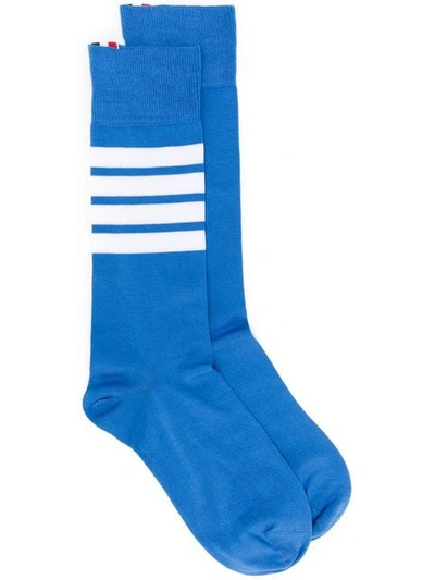 Shop Thom Browne 4-bar Mid-calf Socks In Blue