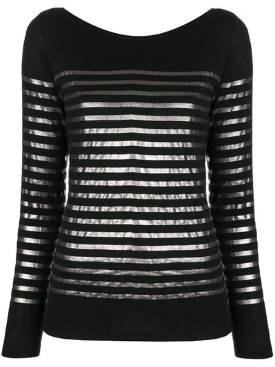 Shop Majestic Metallic Stripe Sweater In Black