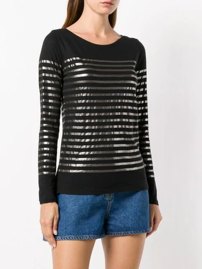Shop Majestic Metallic Stripe Sweater In Black