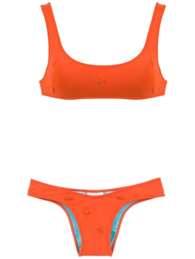 Shop Amir Slama Embroidered Bikini Set In Orange