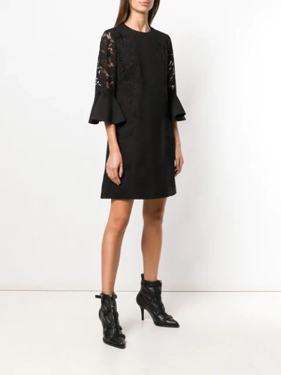 Valentino Jewel-neck 3/4 Flutter Cuff Crepe Couture Dress In 0no Black