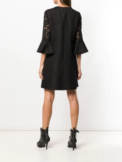 Valentino Jewel-neck 3/4 Flutter Cuff Crepe Couture Dress In 0no Black