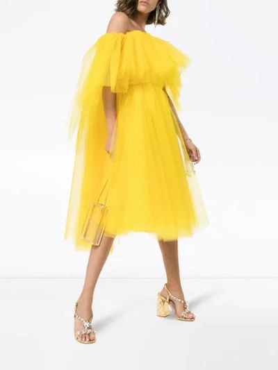 Shop Carolina Herrera Off-the-shoulder Tulle Midi Dress In Yellow