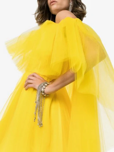 Shop Carolina Herrera Off-the-shoulder Tulle Midi Dress In Yellow
