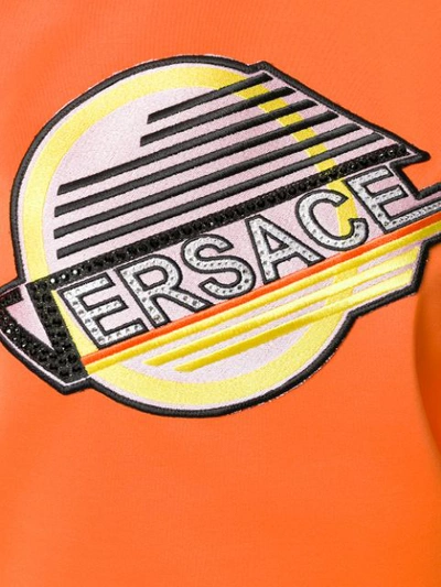 Shop Versace Logo Embroidered Sweatshirt - Yellow