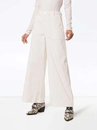 Shop Ganni Hewson Wide Leg Trousers In White