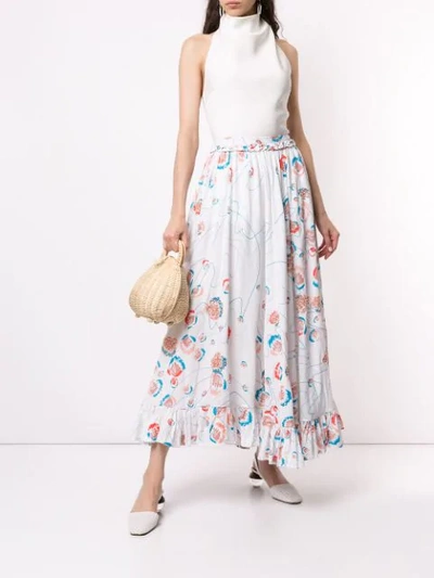 Shop All Things Mochi Long Floral Print Skirt In White Red Shell