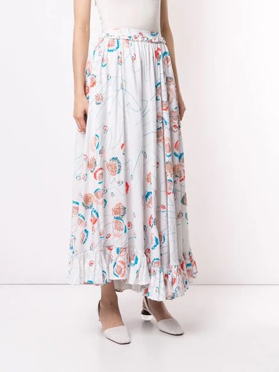 Shop All Things Mochi Long Floral Print Skirt In White Red Shell