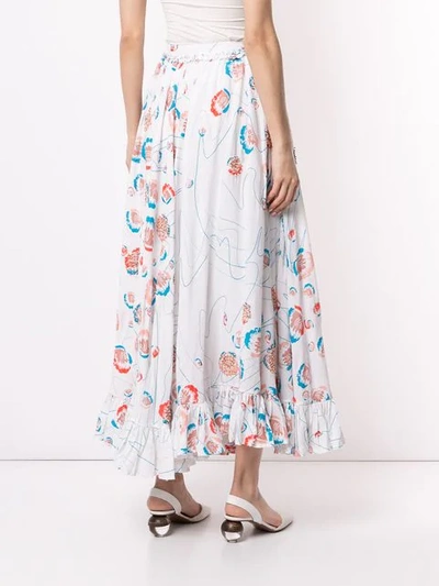 Shop All Things Mochi Long Floral Print Skirt In White Red Shell
