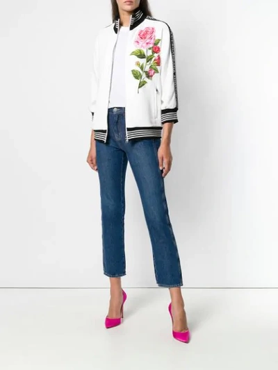 Shop Dolce & Gabbana Rose Print Zip Sweatshirt In White