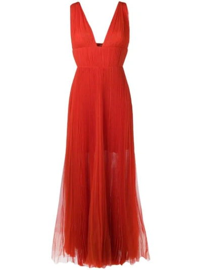 Shop Maria Lucia Hohan Pleated Plunge Dress In Orange