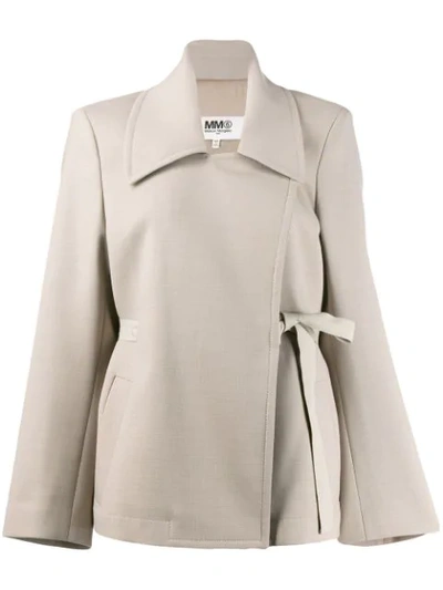 Shop Mm6 Maison Margiela Oversized Belted Blazer In Neutrals