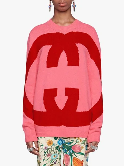 Shop Gucci Wool Sweater With Interlocking G In Pink