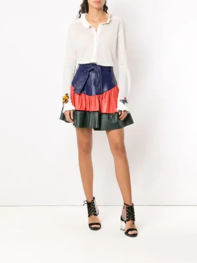 Shop Andrea Bogosian Leather Flared Skirt In Blue