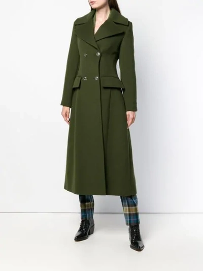 Shop Alberta Ferretti Double Breasted Long Coat In Green