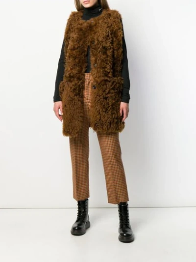 Shop Marni Shearling Fur Gilet In Brown