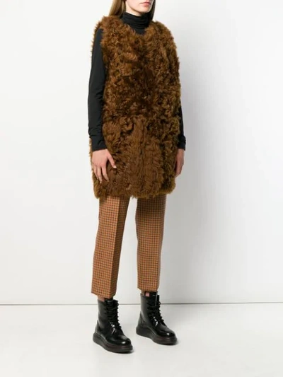 Shop Marni Shearling Fur Gilet In Brown