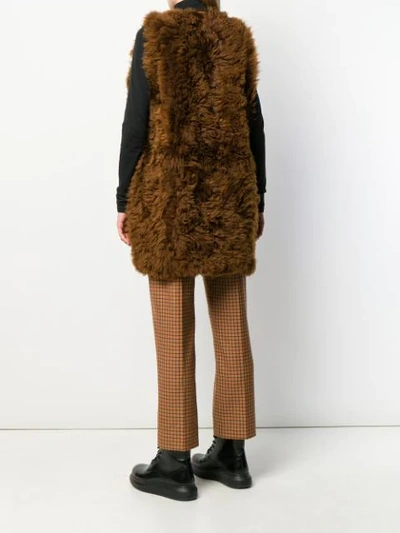 Shop Marni Shearling Fur Gilet In Brown