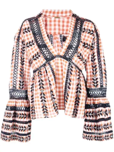 Shop Dodo Bar Or Embroidered Checked Blouse In Orange