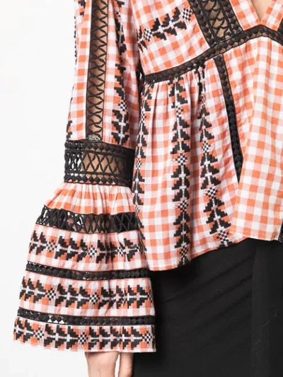 Shop Dodo Bar Or Embroidered Checked Blouse In Orange