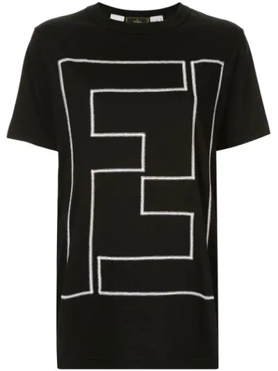 Pre-owned Fendi Embroidered Ff Logo T-shirt In Black