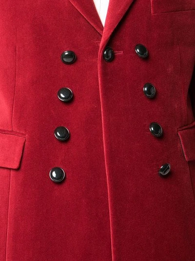 Shop Saint Laurent Oficcer Buttons Blazer In 6501 Rouge