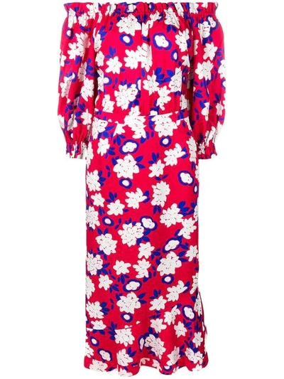 Shop Saloni Off-shoulder Floral Dress In Red