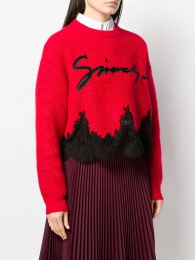 Shop Givenchy Lace-hem Logo Jumper In Red