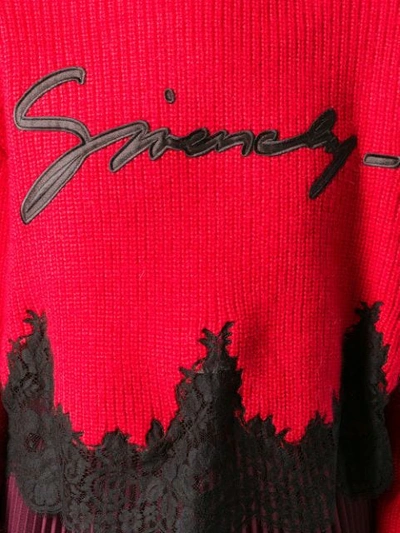 Shop Givenchy Lace-hem Logo Jumper In Red