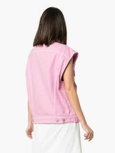 Shop Adaptation Sleeveless Embroidered Detail Denim Jacket In Pink