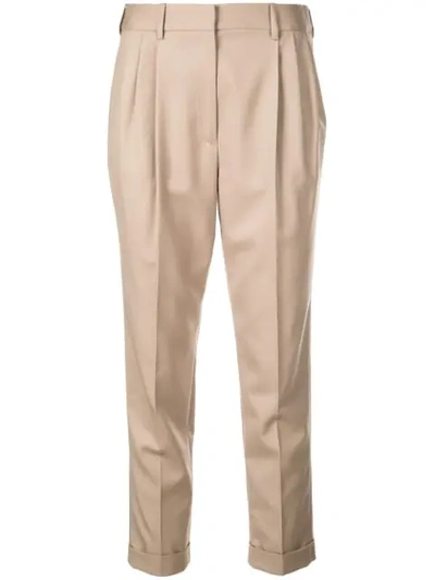 Shop Nili Lotan Pleated Cropped Trousers In Brown
