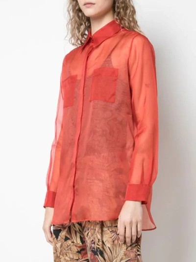 Shop Ferragamo Sheer Long Sleeve Shirt In Orange